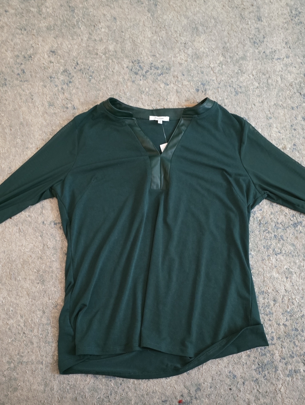 Maurices Dark Green V-Neck Long Sleeve Top with Faux-Leather Trim